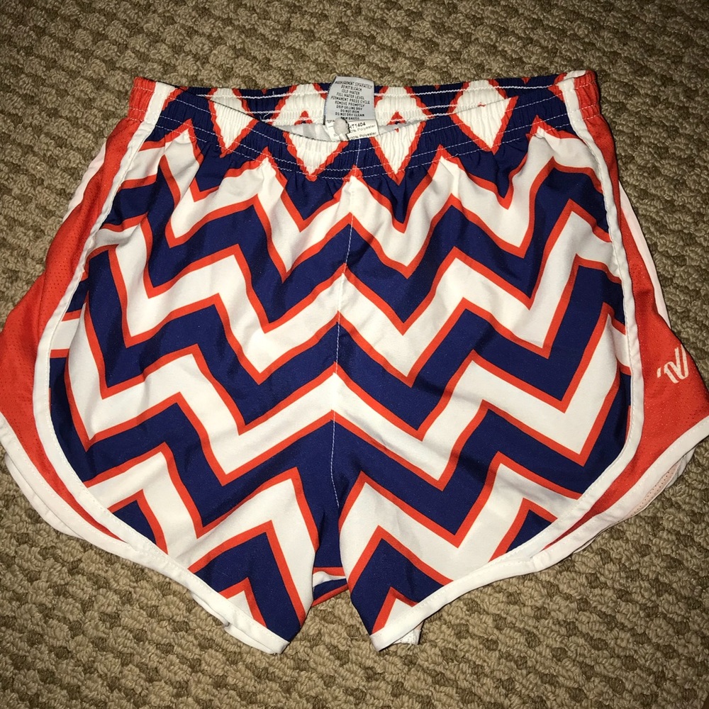 Orange and blue varsity shorts